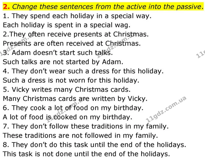 2. Change these sentences from the active into the passive. — ГДЗ зошит grammar Англійська мова 7 клас Карпюк