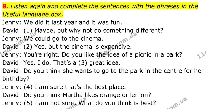 8. Listen again and complete the sentences with the phrases in the Useful language box. — ГДЗ Англійська мова 7 клас Коста
