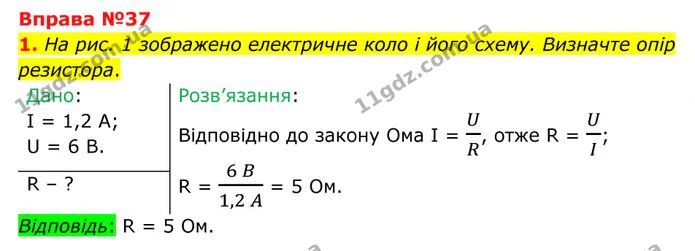 1. На рис. 1 зображено електричне коло і його схему. Визначте опір резистора. — ГДЗ Фізика 8 клас Бар'яхтар