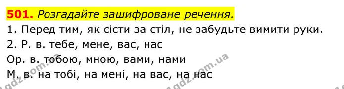 501. Розгадайте зашифроване речення. — ГДЗ Відповіді Українська мова 6 клас Єрмоленко