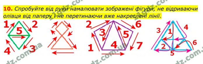 10. Спробуйте від руки намалювати зображені фігури, не відриваючи олівця від паперу і не перетинаючи вже накреслені лінії. — ГДЗ Математика 4 клас Логачевська 1-2 ч. 2021