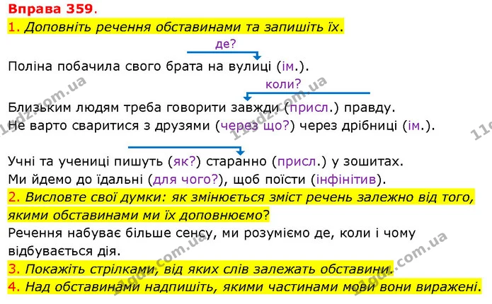 1. Доповніть речення обставинами та запишіть їх. — ГДЗ Українська мова 5 клас Літвінова