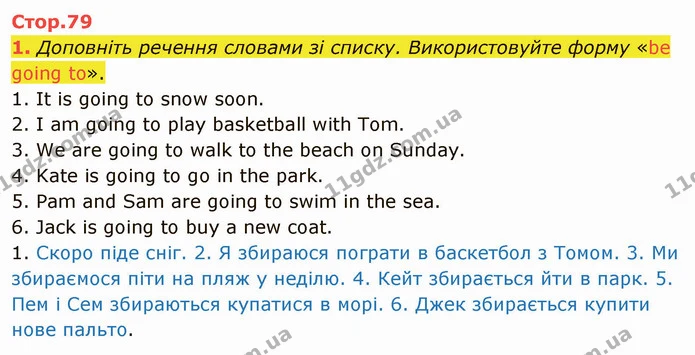 1. Доповніть речення словами зі списку. Використовуйте форму «be going to». — ГДЗ Англійська мова 5 клас Карпюк 2022