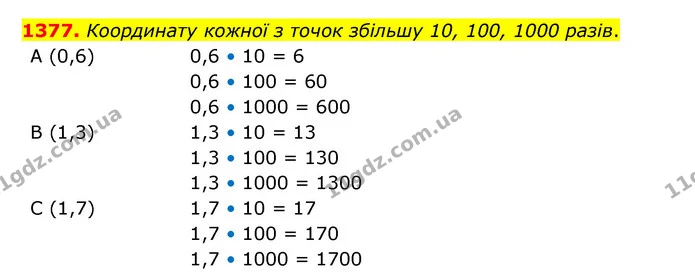 1377. Координату кожної з точок збільшу 10, 100, 1000 разів. — ГДЗ Математика 5 клас Бевз