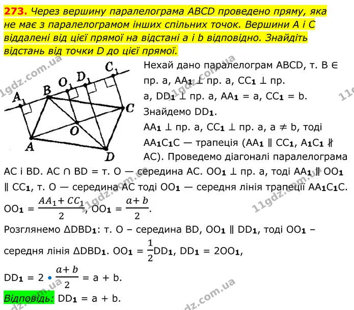 273. Через вершину паралелограма ABCD проведено пряму, яка — ГДЗ Геометрія 8 клас Мерзляк