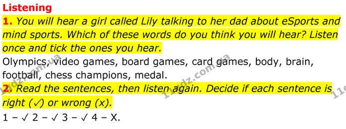 1. You will hear a girl called Lily talking to her dad about eSports and mind sports. Which of these words do you think you will hear? — ГДЗ Англійська мова 7 клас Коста