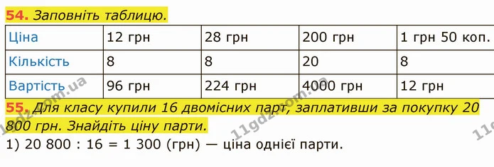 54. Заповніть таблицю. — ГДЗ Математика 5 клас Кравчук
