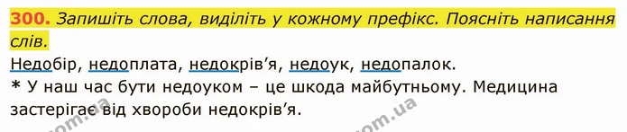 300. Запишіть слова, виділіть у кожному префікс. Поясніть написання слів. — ГДЗ Українська мова 6 клас Глазова