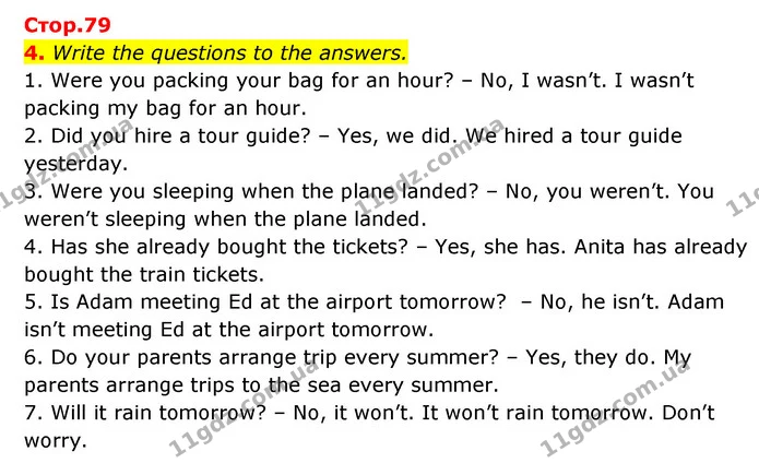 4. Write the questions to the answers. — ГДЗ Зошит з Граматики Англійська мова 6 клас Карпюк