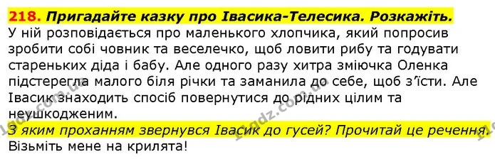 218. Пригадайте казку про Івасика-Телесика. Розкажіть. — ГДЗ Українська мова 2 клас Захарійчук
