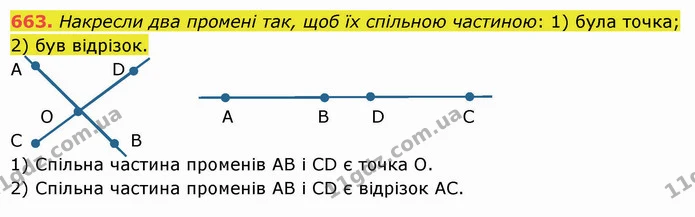 663. Накресли два промені так, щоб їх спільною частиною: 1) була точка; 2) був відрізок. — ГДЗ Математика 5 клас Істер 2022
