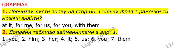 1. Прочитай листи знову на стор.60. Скільки фраз з рамочки ти можеш знайти? — ГДЗ Англійська мова 5 клас Коста Джоанна