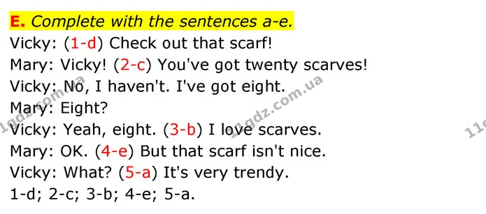 E. Complete with the sentences a-e. — ГДЗ зошит Англійська мова 5 клас Мітчелл
