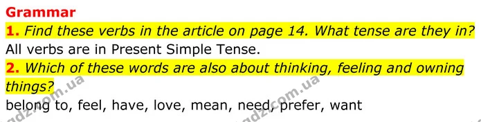 1. Find these verbs in the article on page 14. What tense are they in? — ГДЗ Англійська мова 7 клас Коста