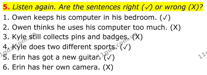 5. Listen again. Are the sentences right (✓) or wrong (X)? — ГДЗ Англійська мова 7 клас Коста