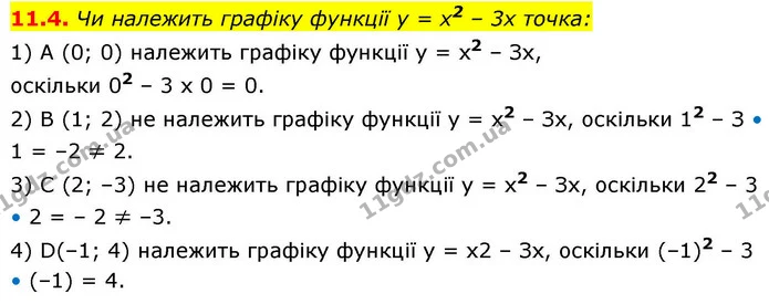 11.4. Чи належить графіку функції y = x2 – 3x точка: — ГДЗ Алгебра 9 клас Істер