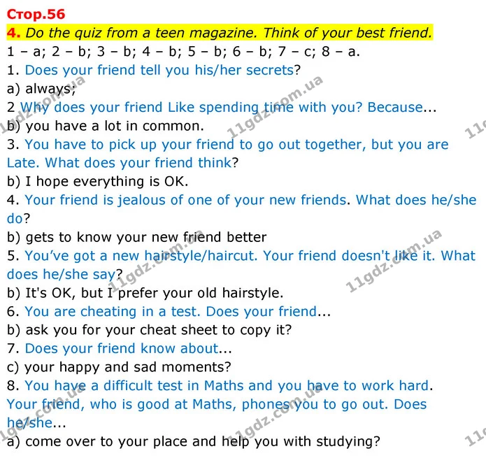 4. Do the quiz from a teen magazine. Think of your best friend. — ГДЗ Англійська мова 6 клас Карпюк 2023