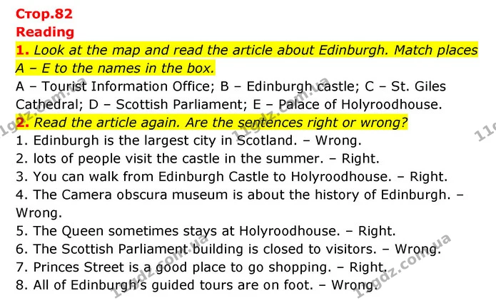 1. Look at the map and read the article about Edinburgh. Match places A – E to the names in the box. — ГДЗ Англійська мова 6 клас Коста (Prepare 6)