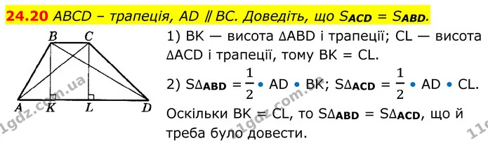 24.20 ABCD – трапеція, AD ∥ BC. Доведіть, що SACD = SABD. — ГДЗ Геометрія 8 клас Істер