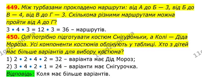 449. Між турбазами прокладено маршрути: від А до Б — 3, від Б до В — 4, від В до Г — 3. Скількома різними маршрутами можна пройти від А — ГДЗ Математика 5 клас Бевз