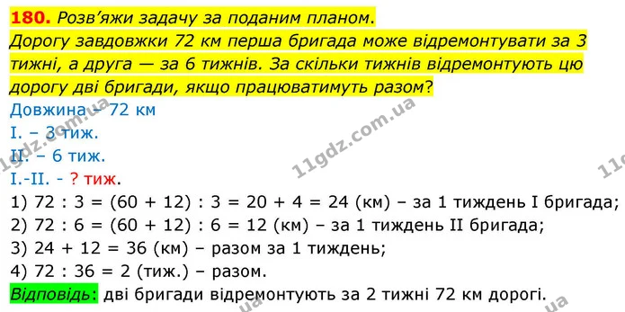 180. Розв’яжи задачу за поданим планом. — ГДЗ Математика 4 клас Листопад