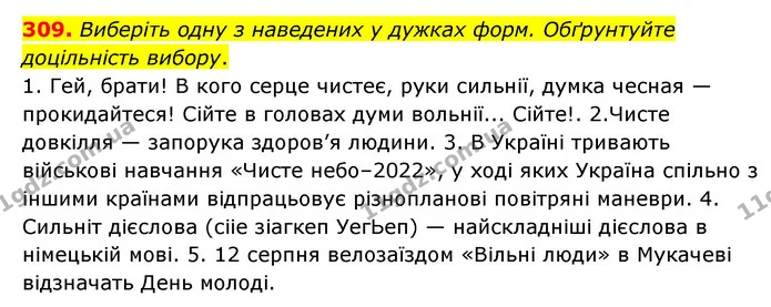 309. Виберіть одну з наведених у дужках форм. Обґрунтуйте доцільність вибору. — ГДЗ Українська мова 6 клас Голуб 2023