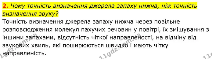 2. Чому точність визначення джерела запаху нижча, ніж точність визначення звуку? — ГДЗ Біологія 8 клас Балан