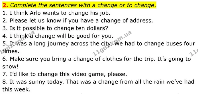 2. Complete the sentences with a change or to change. — ГДЗ робочий зошит Англійська мова 7 клас Prepare