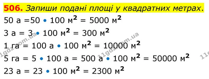 506. Запиши подані площі у квадратних метрах. — ГДЗ Математика 4 клас Листопад
