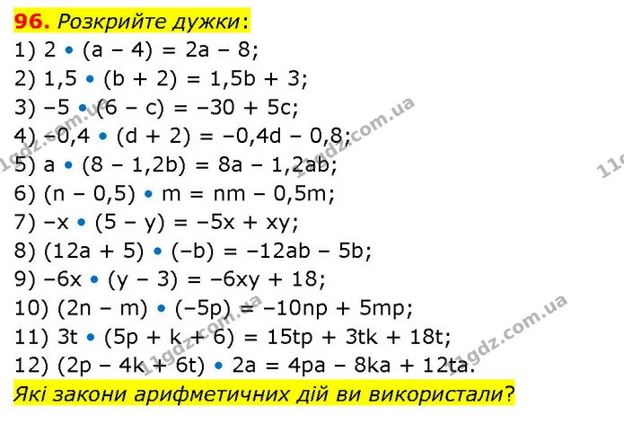 96. Розкрийте дужки: — ГДЗ Алгебра 7 клас Тарасенкова 2024