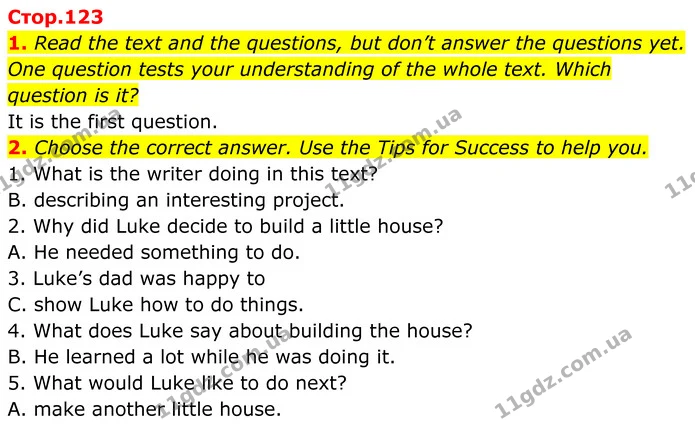 1. Read the text and the questions, but don’t answer the questions yet. One question tests your understanding of the whole text. Which — ГДЗ Англійська мова 7 клас Коста