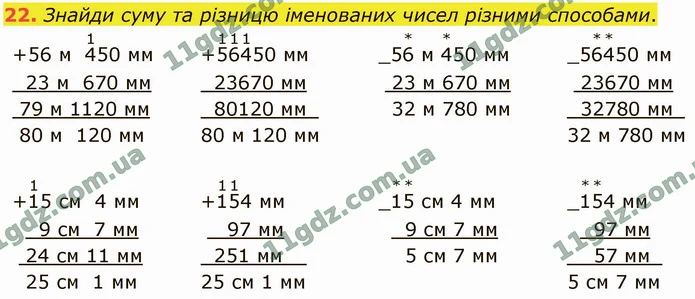 22. Знайди суму та різницю іменованих чисел різними способами. — ГДЗ Математика 4 клас Логачевська 1-2 ч. 2021