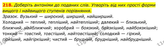 218. Доберіть антоніми до поданих слів. Утворіть від них прості форми — ГДЗ Українська мова 6 клас Ворон, Солопенко