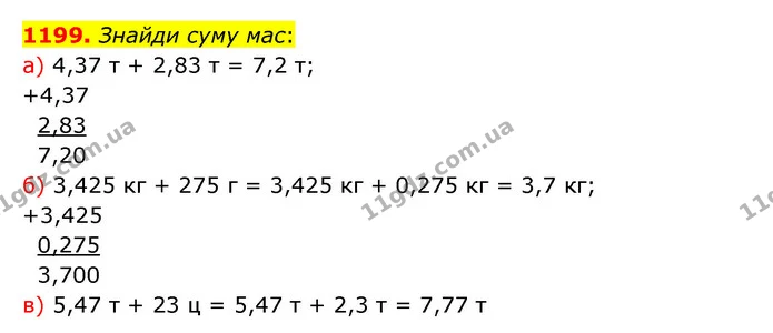 1199. Знайди суму мас: — ГДЗ Математика 5 клас Бевз