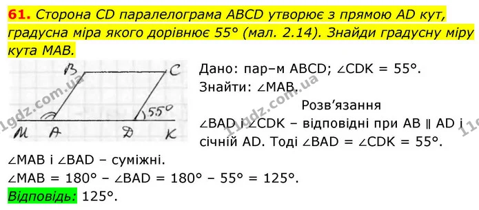 61. Сторона CD паралелограма ABCD утворює з прямою AD кут, — ГДЗ Геометрія 8 клас Бевз