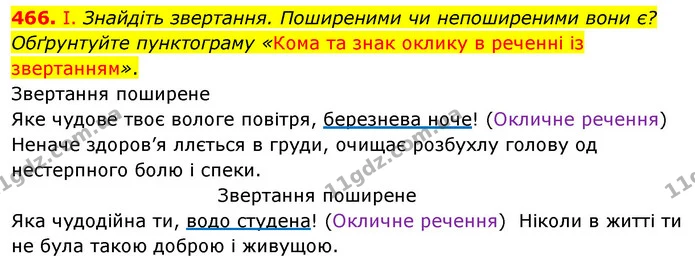 466. І. Знайдіть звертання. Поширеними чи непоширеними вони є? Обґрунтуйте пунктограму «Кома та знак оклику в реченні із звертанням». — ГДЗ Українська мова 5 клас Заболотний 2022