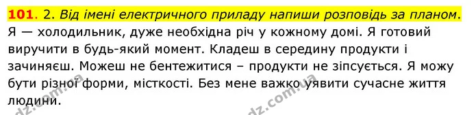 101. 2. Від імені електричного приладу напиши розповідь за планом. — ГДЗ Українська мова та читання 3 клас Кравцова (1 частина)