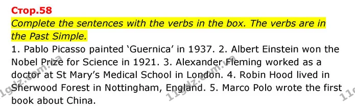 Complete the sentences with the verbs in the box. The verbs are in the Past Simple. — ГДЗ Зошит граматика Англійська мова Мітчелл
