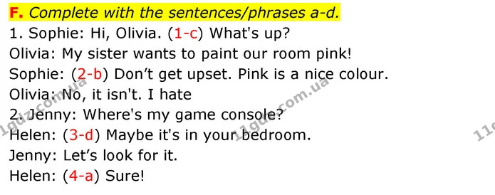 F. Complete with the sentences/phrases a-d. — ГДЗ зошит Англійська мова 5 клас Мітчелл