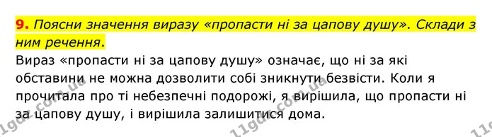 9. Поясни значення виразу «пропасти ні за цапову душу». Склади з ним речення. — ГДЗ Українська література 6 клас Коваленко 2023