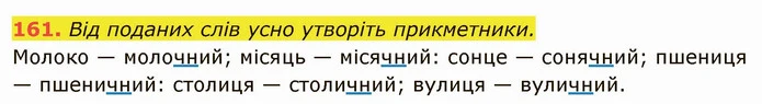 161. Від поданих слів усно утворіть прикметники. — ГДЗ Українська мова 6 клас Глазова