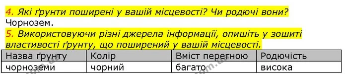 4. Які ґрунти поширені у вашій місцевості? Чи родючі вони? — ГДЗ Природознавство 5 клас Ярошенко
