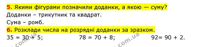 5. Якими фігурами позначили доданки, а якою — суму? — ГДЗ Математика 3 клас Будна 1-2 ч.