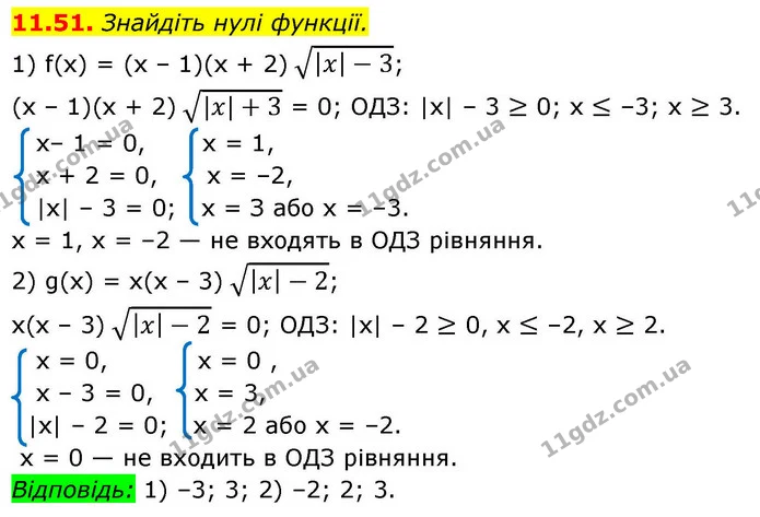 11.51. Знайдіть нулі функції. — ГДЗ Алгебра 9 клас Істер