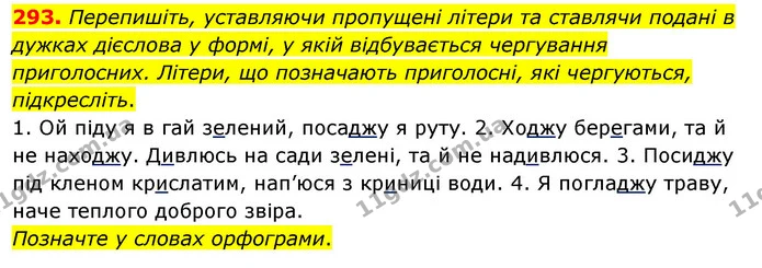 293. Перепишіть, уставляючи пропущені літери та ставлячи подані в дужках дієслова у формі, у якій відбувається чергування приголосних — ГДЗ Українська мова 5 клас Глазова 2022
