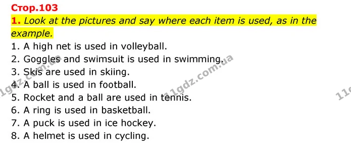 1. Look at the pictures and say where each item is used, as in the example. — ГДЗ Англійська мова 6 клас Карпюк 2023