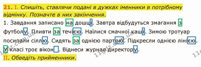 21. І. Спишіть, ставлячи подані в дужках іменники в потрібному відмінку. Позначте в них закінчення. — ГДЗ Українська мова 5 клас Заболотний 2022