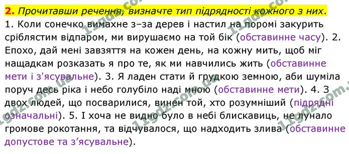 2. Прочитавши речення, визначте тип підрядності кожного з них. — ГДЗ Українська мова 9 клас Авраменко 2026