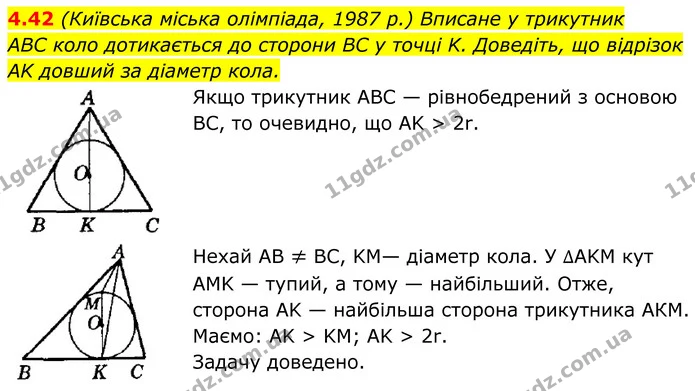 4.42 (Київська міська олімпіада, 1987 р.) Вписане у трикутник — ГДЗ Геометрія 8 клас Істер