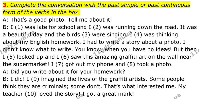 3. Complete the conversation with the past simple or past continuous form of the verbs in the box. — ГДЗ робочий зошит Англійська мова 8 клас Гарет Джонс 2025